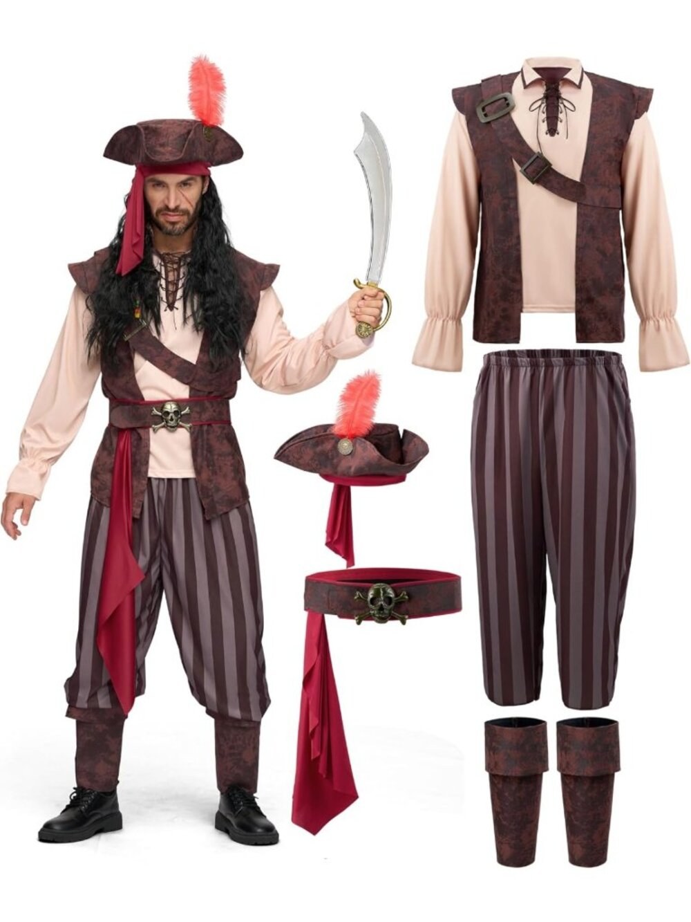 Men's Caribbean Pirate Costume - Adult Sea Captain Outfit for Halloween Fun